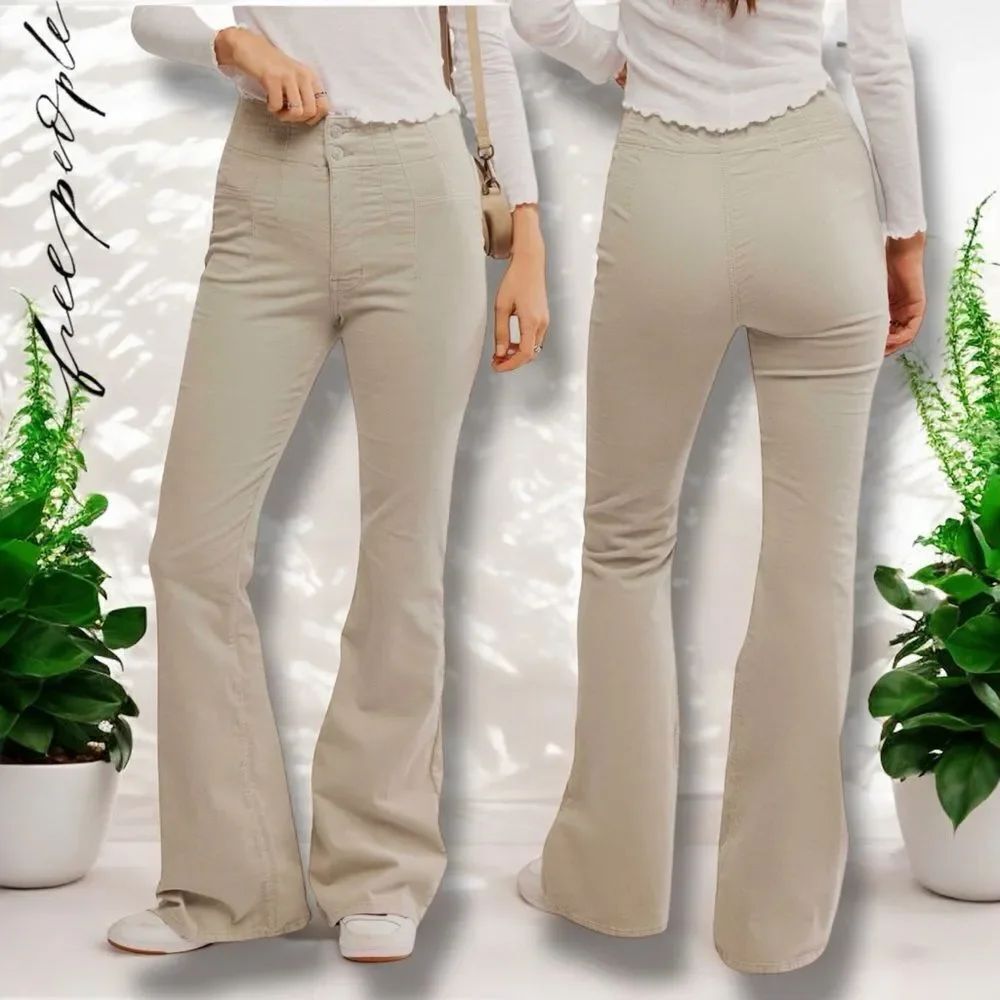 Free People Jayde Seamed Corduroy Flare Pants Jeans in the Size 32 in Grey